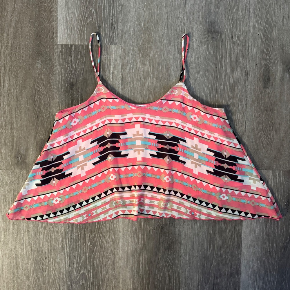 Moa Moa Cami Top Womens Large Pink Geometric Southwestern Print Spaghetti Strap